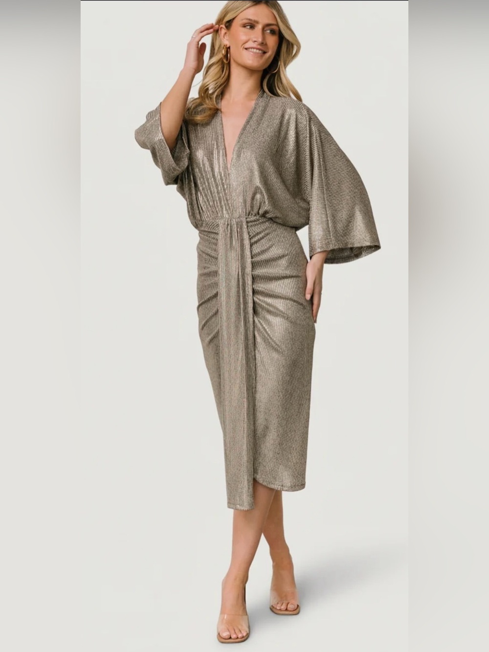 Baltic Born Ciara Ruched Midi Dress Medium Silver Metallic